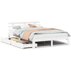 Senge & Madrasser vidaXL Med Skuffer 140x200 cm Massivt Fyrretræ Hvid Sengeramme
