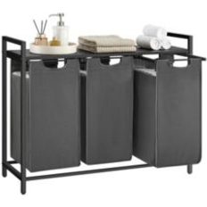 Bathroom Accessories SlickBlue Laundry Hamper With Top Shelf And Pull-out Bags - Grey