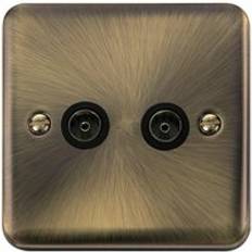 Black Wall Outlets SE Home Curved Antique Brass 2 Gang Twin Coaxial TV Socket Gold One Size