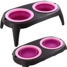 MantraRaj Collapsible Pet Feeding Bowl Set with Foldable Tray - Black - One Size