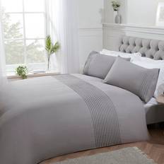 Sleepdown Luxury Pintuck Pleated Striped Panel With Pillowcases - - Single Duvet Cover Silver