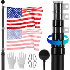 Negro Banderas y Accesorios 20 ft Telescopic Flag Pole Kit, Black 20.08 In. L x 20.08 In. W x 299.21 In. H