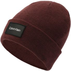 Calvin Klein Men Headgear Calvin Klein Men's Woven Logo Patch Beanie Tawny Port Heather OS