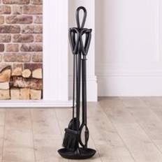 Contemporary Black Fireplace 4pc Fireside Companion Set 90cm High One Size