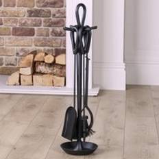 Contemporary Fireside 4pc Companion Set Freestanding Fireplace Tool Accessory Set Black Fire Set 75cm High One Size