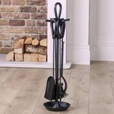 Fire Companion Sets Dibor Contemporary Fireside 4pc Companion Set Freestanding Fireplace Tool Accessory Set Black Fire Set 75cm High One Size