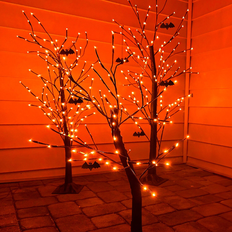 Purple Party Decorations Haunted Hill Farm Set of 3 Halloween Trees with Bats and LED Lights, Orange, Purple