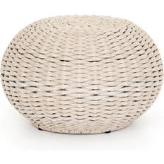 Aluminum Outdoor Stools Airah Coastal Beach White Woven Rope Outdoor Ottoman 21.0 in L x 21.0 in W x 13.0 in H