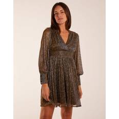 Gold - Short Dresses Blue Vanilla womens metallic wrap mini dress