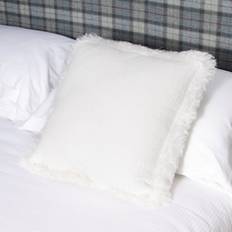 Linen Cushion Covers Linen Sheepskin Trim cm - Double Cushion Cover White (45x45cm)