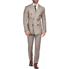 Slim Suits Gino Vitale Men's 2 Piece Slim Fit Check Double Breasted Suit - Light Brown