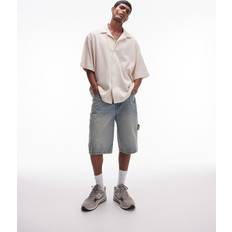 Oversize Shirts Topman Oversize-Hemd in Ecru mit Waffelmuster und durchgehender Knopfleiste-Neutral