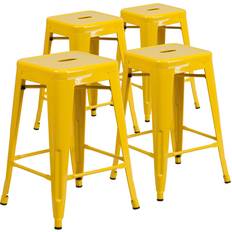 Yellow Seating Stools Blue Elephant Backless Metal Indoor-Outdoor with Square - Yellow 24" Height Seating Stool