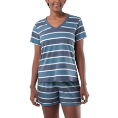 Breathable Sleepwear Fruit of the Loom Women's Short Sleeve Tee & Short 2 Piece Sleep Set - Blue Stripe