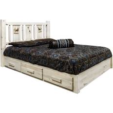 Beds Montana Woodworks Homestead Collection Platform Bed with Storage in California King Size with Laser Engraved Elk Design - Clear Lacquer Finish