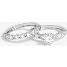 XL Rings Jon Richard Rhodium Plated Cubic Zirconia Double Band Engagement Ring