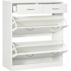 Homcom Slim Narrow Cabinet With 2 Flip Drawers 12 Pairs Of White Shoe Rack