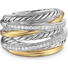 David Yurman Rings David Yurman Crossover Seven Row Ring in Sterling Silver with 18K Yellow Gold and Diamonds Women's