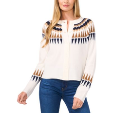 Women Cardigans CeCe Fair Isle Crewneck Cardigan Antique White