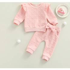 18-24M Other Sets Children's Clothing Shein Pcs Baby Girl Suit Set ONeck Long Sleeve Ruffle Tops Bowknot Trousers Clothes Sets Months