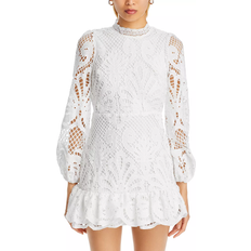 Aqua Dresses Aqua Long Sleeve Lace Dress - White