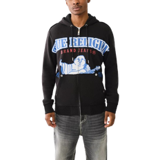 True Religion Exaggerated Icon Raw Trim Zip Hoodie - Black