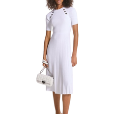 Michael Kors Ribbed Stretch Knit Button Midi Dress - White