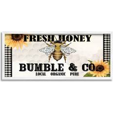 Stupell Fresh Honey Bumble & Co. Advertisement Sunflowers Bee White Framed Art 24x10"