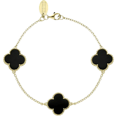 Whitby Jet Bloom Four Leaf Clover Ball Edge Chain Bracelet - Gold/Black