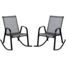Costway Patio Rocking Chair Set of 2 with Breathable Fabric Seat-Grey