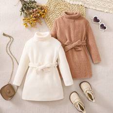 Dressing Gowns Shein pcs Set Baby Girls Knitted Long Sleeve High Neck Loose Dress Suitable For Outings And Parties AutumnWinter
