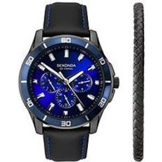 Sekonda Midnight Black Leather Bracelet with Sunray Dark Blue Analogue Gift Set, Black, Men