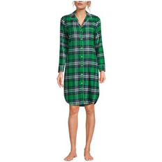 Nightgowns Lands' End Women's Drapey Flannel Long Sleeve Button Down Knee Length Sleepshirt Nightgown True green plaid XLarge