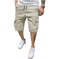 Shein Manfinity Homme Loose Fit Men's Cargo Shorts With Flap Pockets And Drawstring Waist Plain Cream Street Wear
