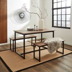Steel Dining Sets Dunelm Ronan Wave Edge Table and Bench Rustic Oak Effect Dining Set 80x120cm 3pcs