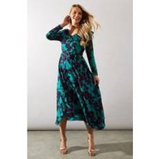 Clothing Wallis Occasion Floral Ruffle Midi Dress Green