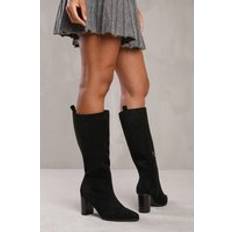 Synthetic High Boots Where's That From 'Delta' Block Heel Knee High Boots With Side Zip Black