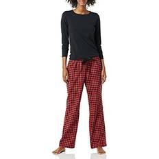 3XL Pyjamas Amazon Essentials Women's Long Sleeve Knit Top and Lightweight Flannel Pajama Pant Set, Red/Black, Mini Buffalo Plaid