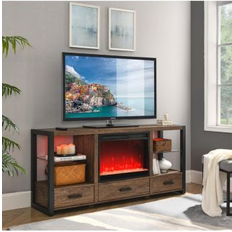 Transparent TV Benches Simplie Fun 60 Electric Fireplace Media Stand With Sync Colorful Led Lights TV Bench