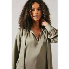 Clothing Wallis Occasion Satin Tie Neck Blouse Olive