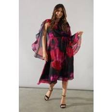 Clothing Wallis Occasion Floral Cape Midi Dress Pink