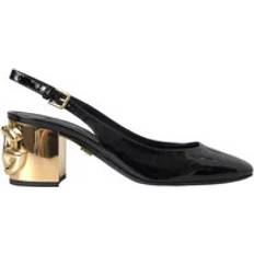 Dame - Gull Pumps Dolce & Gabbana Svart Gull Skinn Prydet Slingback Sko Black 1/2