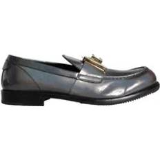 Men - Silver Low Shoes Dolce & Gabbana Silver Leather Logo Plaque Slip On Men Loafers Silver