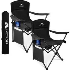 Folding Camping Chair 2-Pack, Lightweight With Pocket And Drinks Holder Black One Size