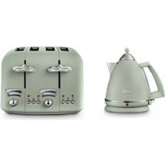 De'Longhi Electric Kettles - Green De'Longhi Argento Flora 1.7 Litre Jug Kettle And 4 Slice Toaster Set