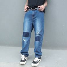 Shein Men Solid Color Patchwork MultiPocket Ripped Jeans For Daily Leisure