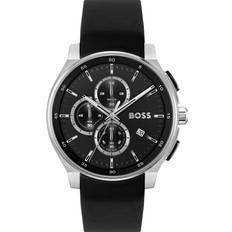Watches BOSS Leather-strap chronograph with matte layered Black