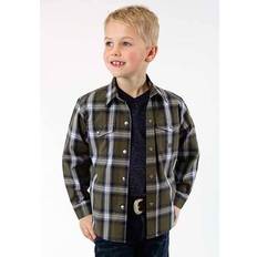 Green Shirts Roper Boys Green Long Sleeve Snap Shirt Brown