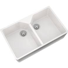 Liquida BT64WH 2.0 Bowl Butler Inset Or Undermount Gloss White Kitchen Sink