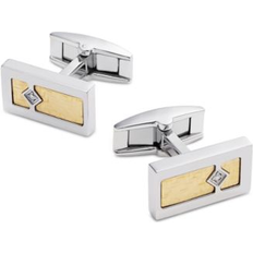 Macy's Cufflinks Macy's Diamond Accent Cufflinks in Stainless Steel with 18k Gold Inlay Stainless Steel